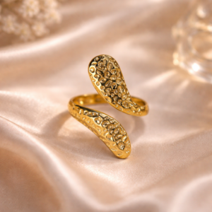 Gold Hammered Teardrop Open Ring – Anti Tarnish Jewellery